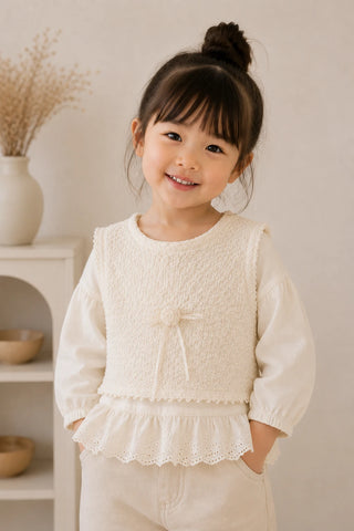 Cream Lace Layered Frock Top