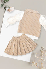 Beige Monogram Pleated Skirt Set