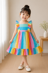 Rainbow Breeze Ruffle Dress