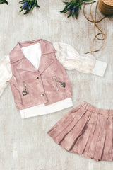 Blush Pink Pleated Skirt Set