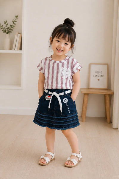 Rose Stripe Denim Skirt Set