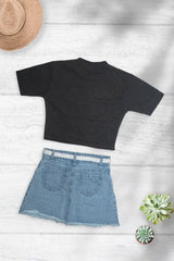 Midnight Bloom Denim Skirt Set