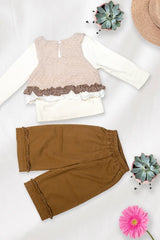 Cream Knit Frill Pant Set