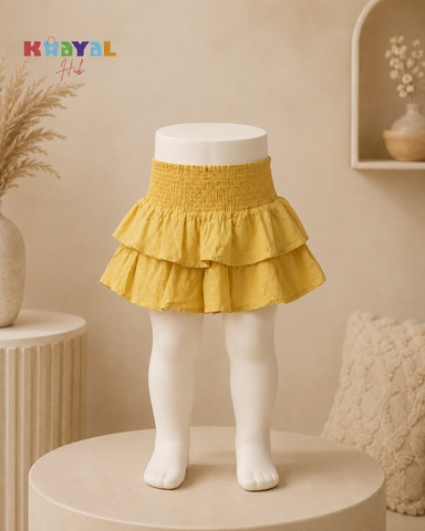 Mustard Smocked Ruffle Skirt For Girls