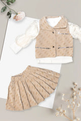 Beige Monogram Pleated Skirt Set