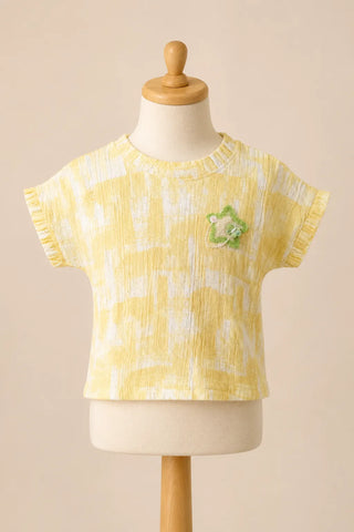Yellow Checked Star Patch Top for Girls