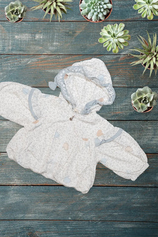 Sky Blue Heart Floral Hooded Jacket