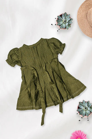 Olive Daisy Puff Sleeve Dress