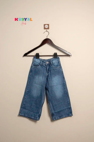 Blue Wide-Leg Denim Pants For Girls