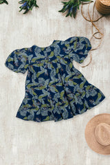 Navy Tropical Puff Sleeve Dress