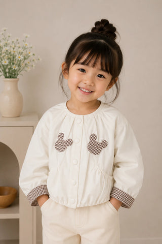 Cream Checkered Patch Jacket