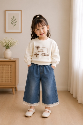 Cute Happy Girl Denim Set