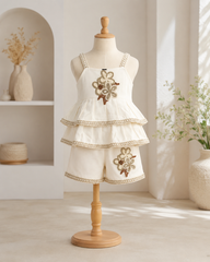 Cream Floral Ruffle Top & Shorts Girls Co-Ord Set