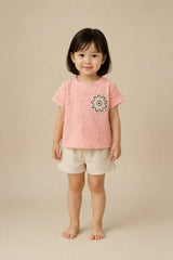 Peach Textured Flower Patch Top for Girls