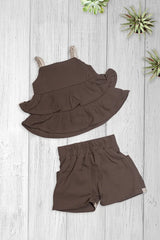 Mocha Floral Frill Shorts Set