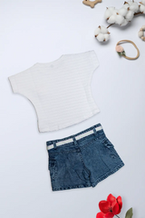 Blush Bloom Denim Shorts Set