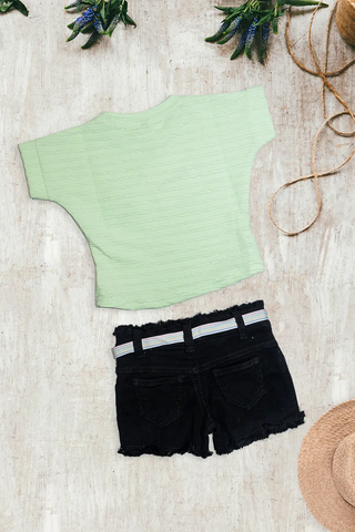 Mint Breeze Denim Shorts Set