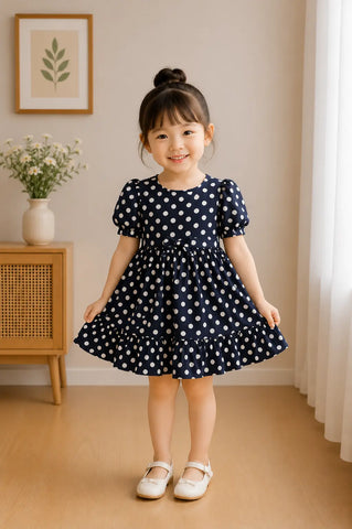 Navy Polka Dot Ruffle Dress