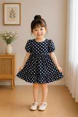 Navy Polka Dot Ruffle Dress