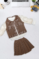 Brown Monogram Vest & Pleated Skirt Set