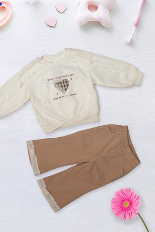 Cream Heart Lace Pant Set