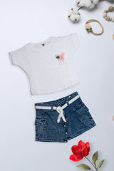 Blush Bloom Denim Shorts Set