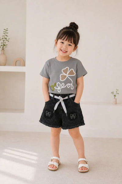 Silver Leaf Denim Skirt Set