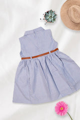 Blue Pinstripe Belted Shirt Dress