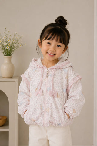 Pastel Heart Floral Hooded Jacket