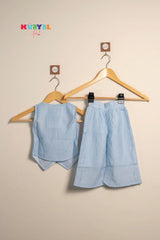 Light Blue Floral Embroidered Girls Co-Ord Set