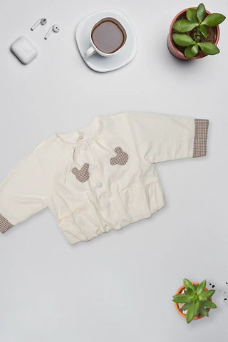 Cream Checkered Patch Jacket