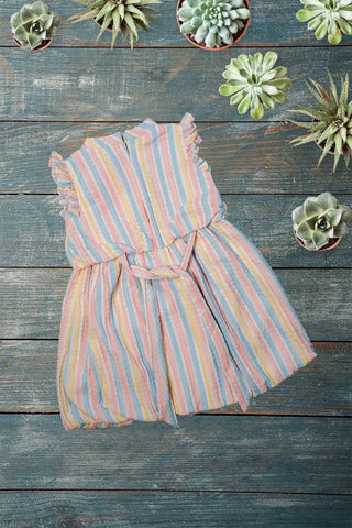 Pastel stripe flutter sleeve dress