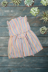 Pastel stripe flutter sleeve dress