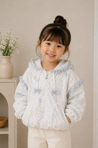 Sky Blue Heart Floral Hooded Jacket