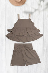 Taupe Blossom Frill Shorts Set