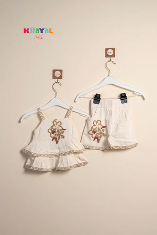 Cream Floral Ruffle Top & Shorts Girls Co-Ord Set