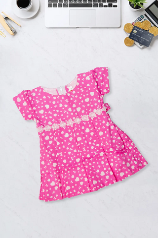Pink Heart Print Party Dress