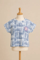 Blue Checked Star Patch Top for Girls