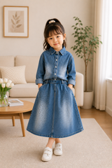 Blue Denim Sparkle Shirt & Full Skirt Set