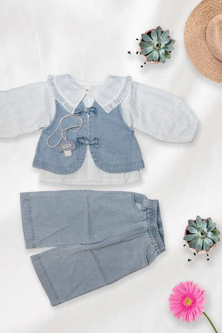 Denim Ribbon Baby Outfit Set