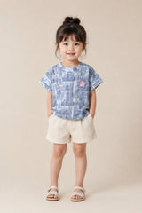 Blue Checked Star Patch Top for Girls