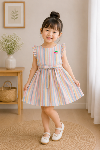 Pastel stripe flutter sleeve dress