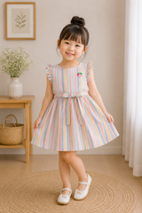 Pastel stripe flutter sleeve dress