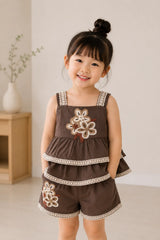 Mocha Floral Frill Shorts Set